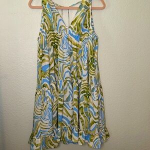 JODIFL Green and Blue Patterned Mini Dress